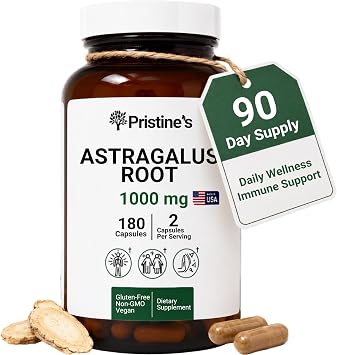 PRISTINES Astragalus Root 1000mg Capsules, Adaptogen, Vegan, 90 Day Supply