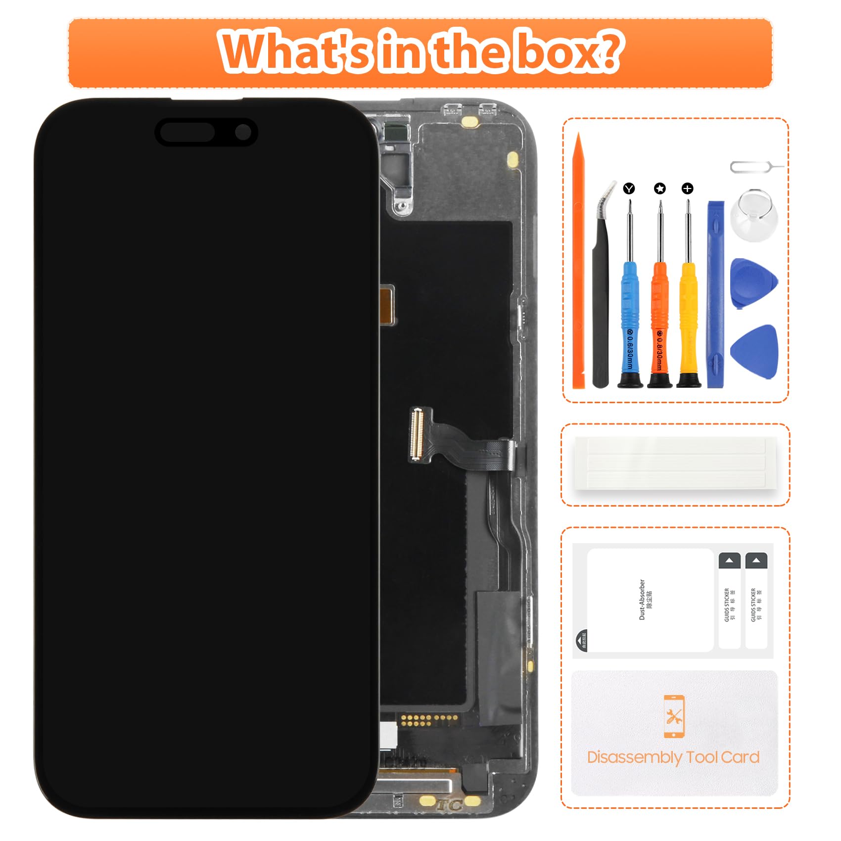 Display für iPhone 14 Pro LCD Ersatzbildschirm, Touch Digitizer Assembly (A2890, A2650, A2889, A2892, A2891) mit Reparatur-Werkzeug-Set