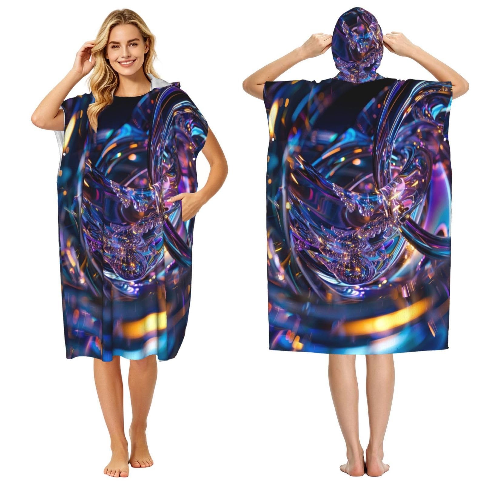 KLGRTJHK Flowing Light Adult Hooded Beach Poncho Towel 43"X35"