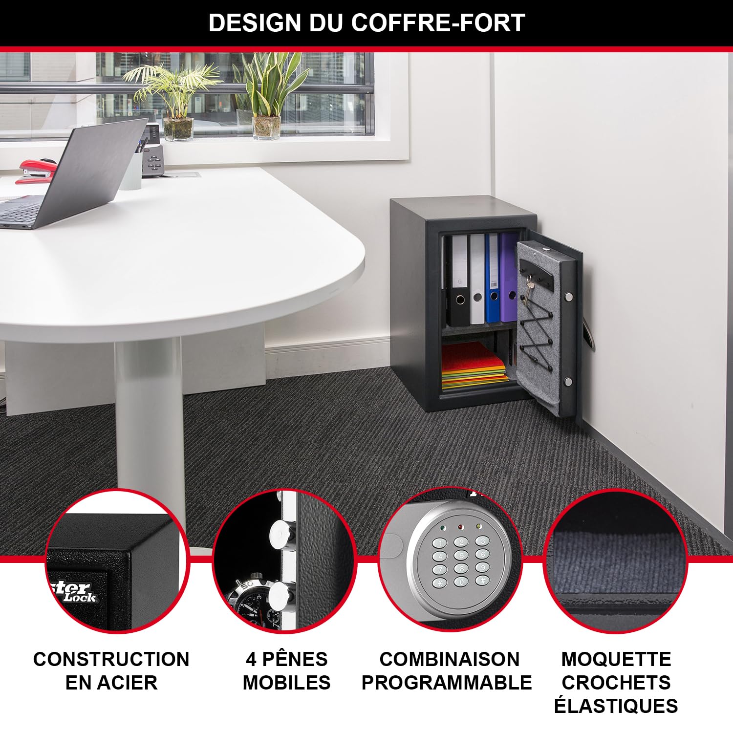 Master Lock Coffre Fort Haute Securité Grande Capacité, Combinaison Electronique, 61,7 L, 61 x 39 x 41 cm