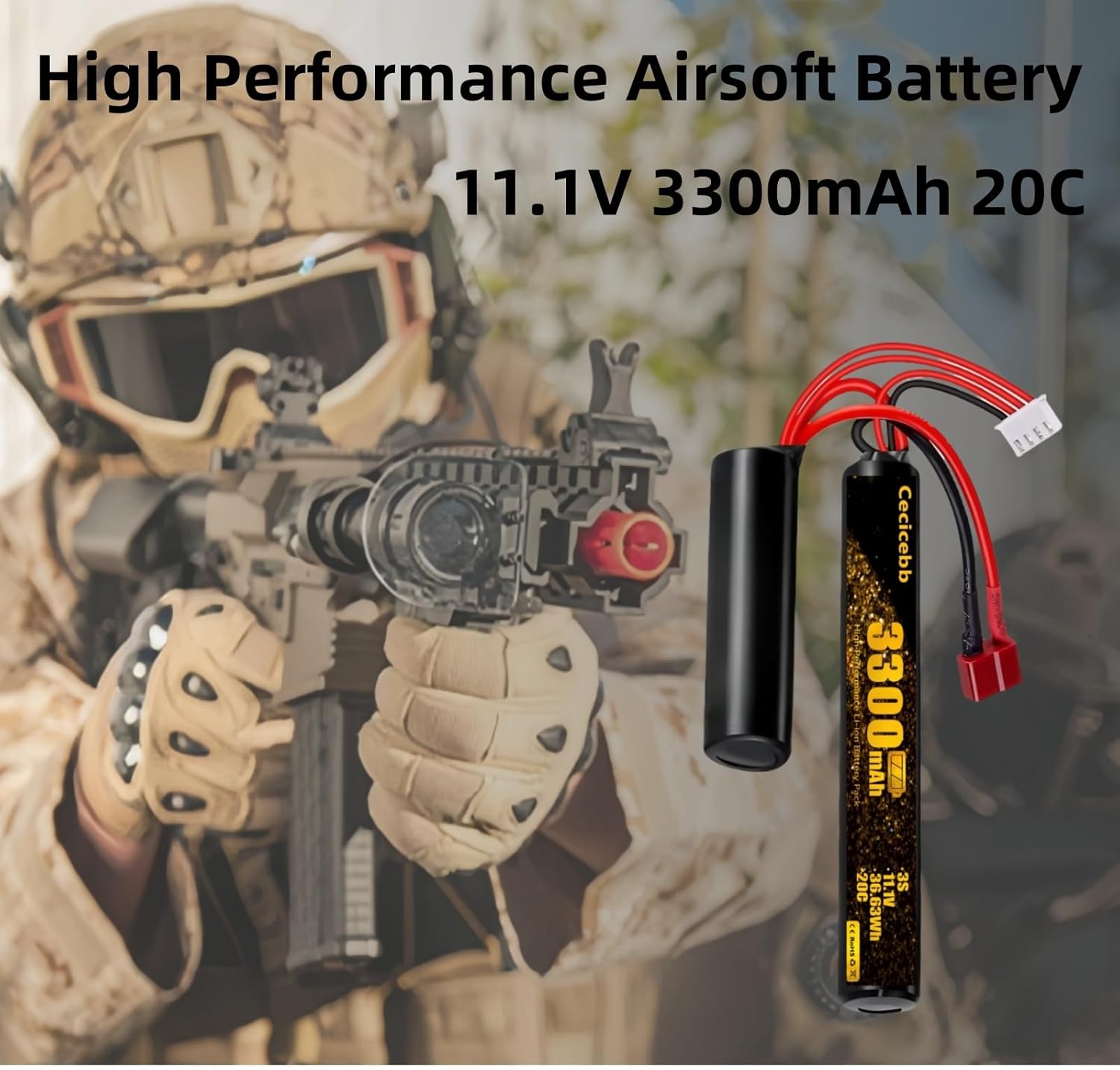 3300mAh Airsoft Battery 11.1V Nunchuck Battery with T Plug Fit for AEG AK47 M4 MP5 Airsoft Model Guns Rifles 1 Pack 3S Rechargeable Stick Shape Butterfly with 11.1V USB Charger Cable