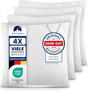 Gentle North Pillow (40 x 40 cm), Set of 4 Cushions for Bed and as Decorative Cushions, with Zip for Filling, Sofa Cushion, Decorative Cushion for Couch and Sofa, Oeko-Tex, Washable up to 60°, White Pack of 4, 40 X 40 Cm