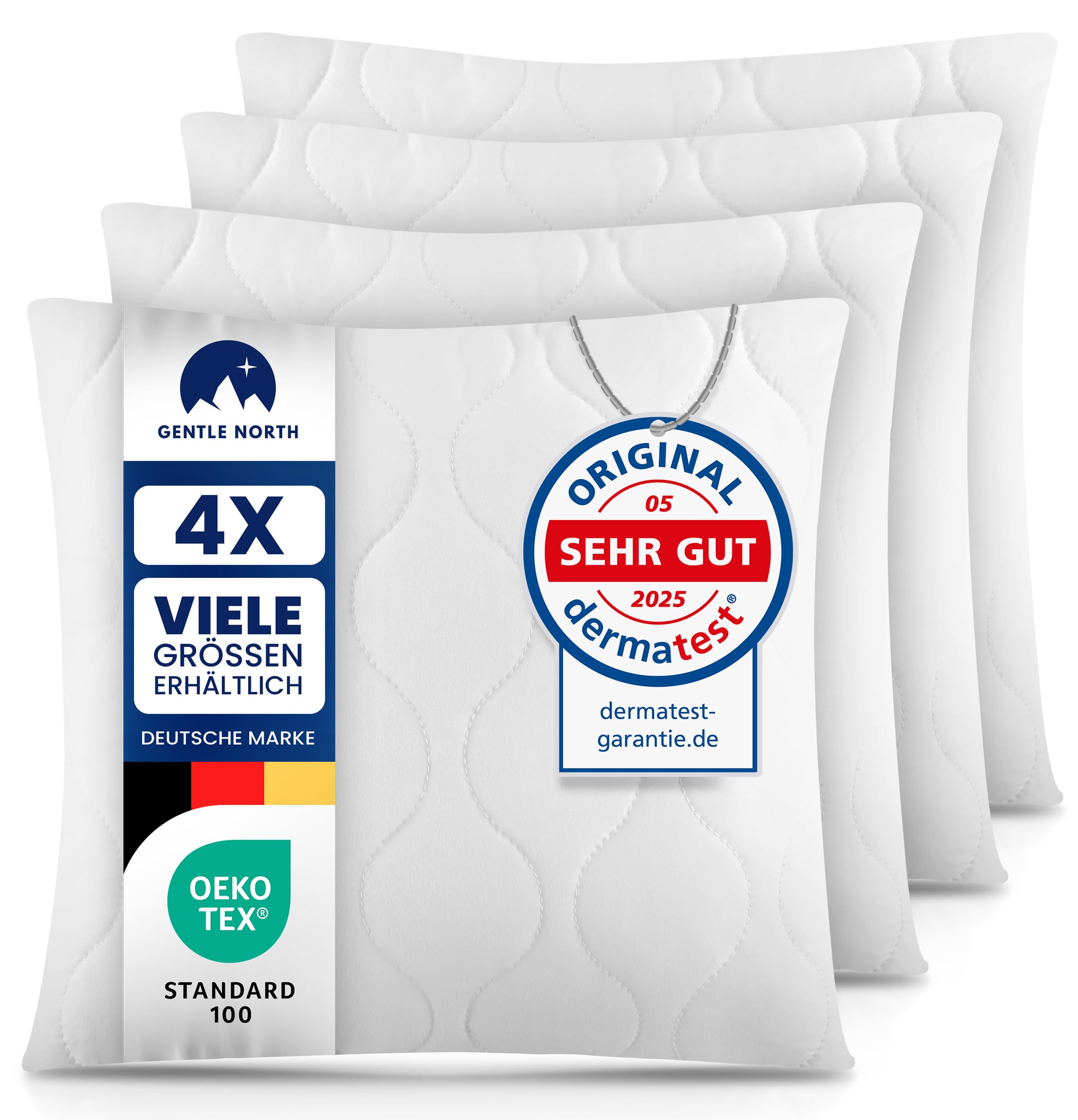 Gentle North Kopfkissen (50x50 cm groß) - 4er Set Kissen für Bett und als Dekokissen - Mit Reißverschluss für Füllung - Sofakissen - Zierkissen für Couch und Sofa - Ökotex - Waschbar bis 60° - Weiß