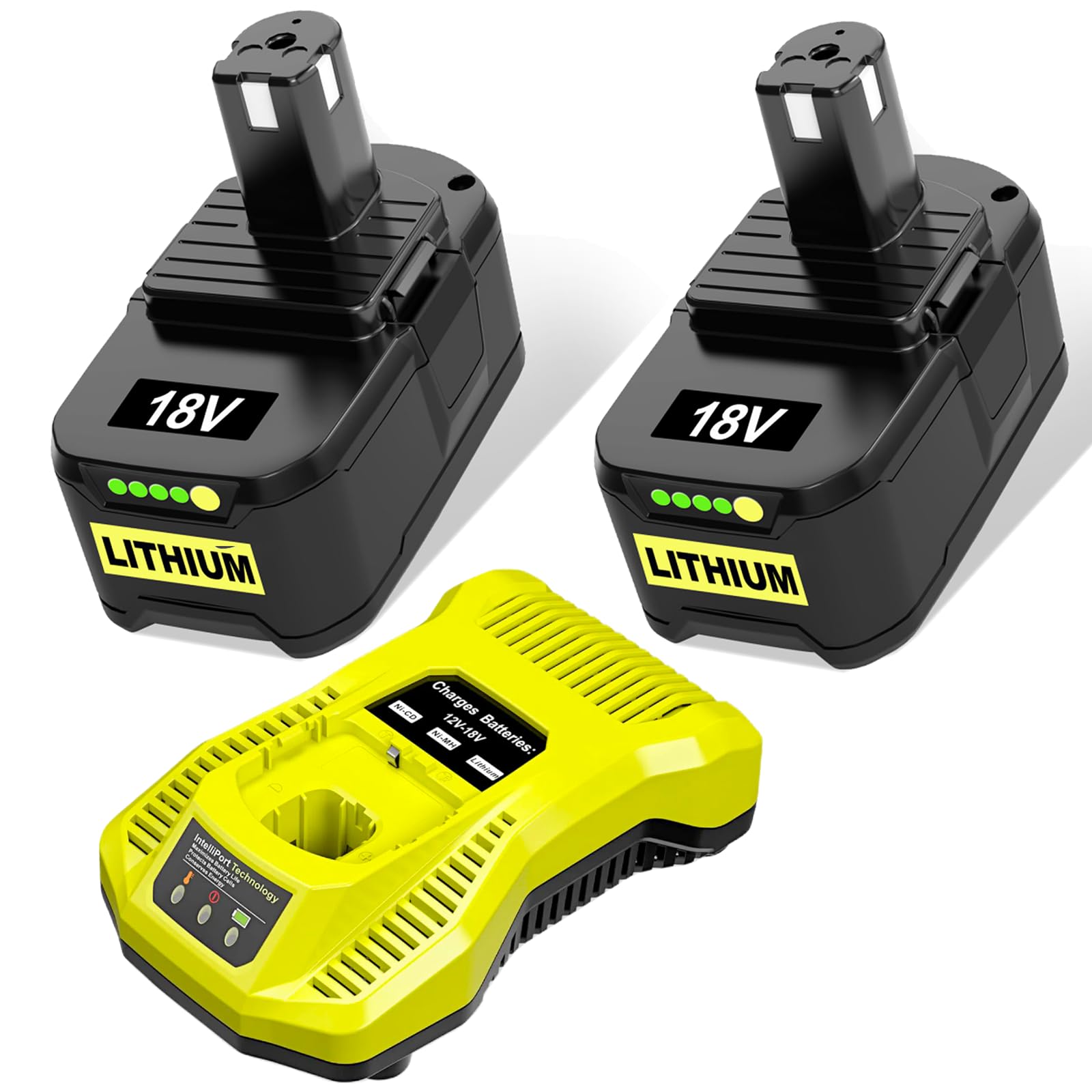 2 Packs 18V 9.0Ah Replacement P108 with P117 for Ryobi Battery and Charger Compatible with Ryobi Battery RB18L50 RB18L40 RB18L25 RB18L15 P102 P103 P104 P105 P106 P107 (9.0 * 2+Charger)
