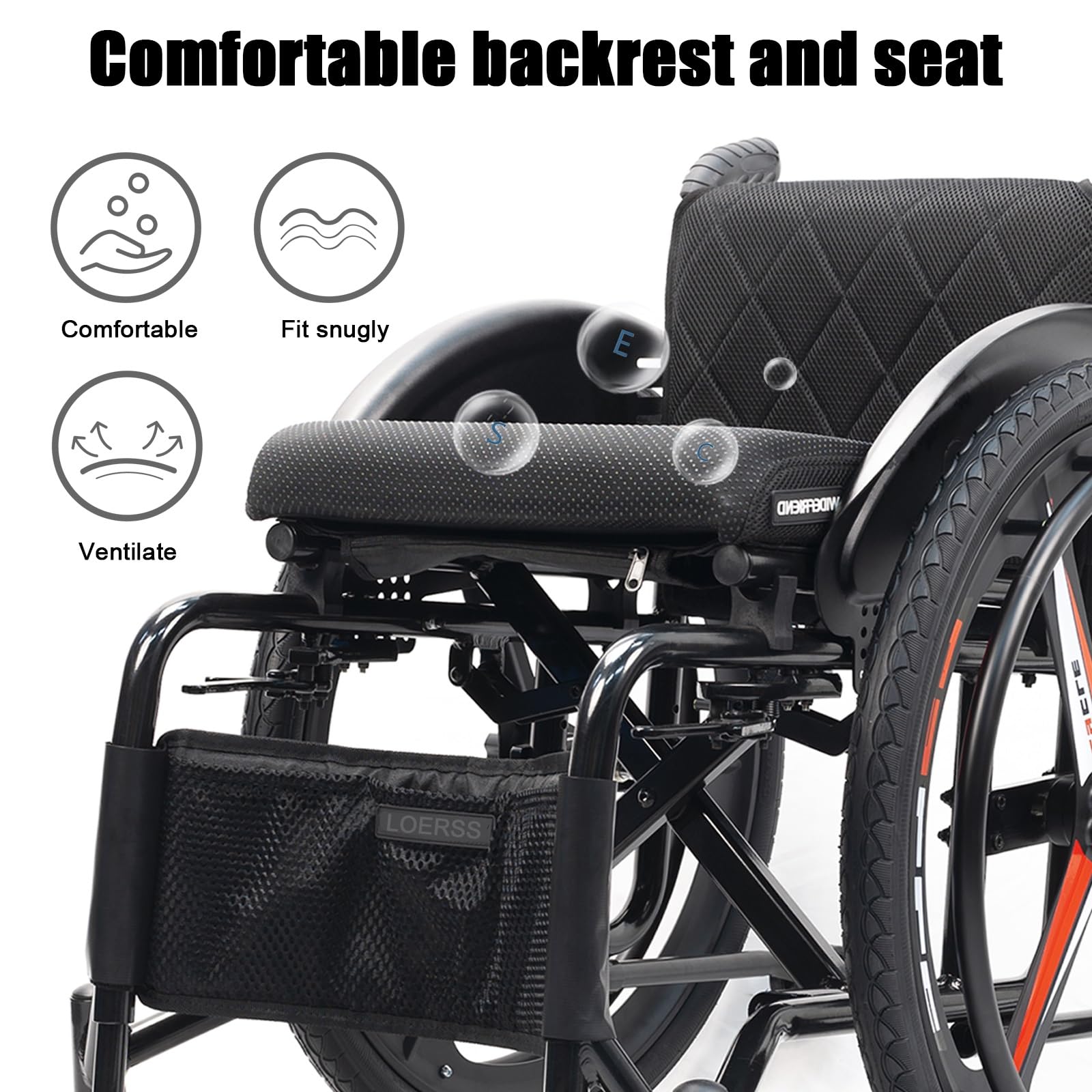 Sedia a rotelle sportiva pieghevole for tutti i terreni, sedia manuale portatile, sedia a rotelle pieghevole leggera e autospinta, sedia a rotelle da trasferimento autospinta(40cm/15.7in)
