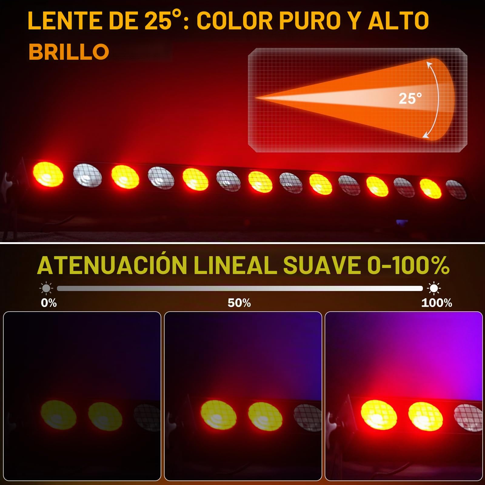 14 * 20W COB Wallwasher Luz de Escenario Barra, Foco de Efecto LED RGBW Ángulo de Haz 25° Control de Punto DMX512 Luz de Fiesta Estroboscópica para Dj Halloween Exteriores Disco