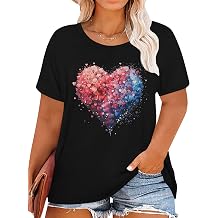 Plus Size Valentines Shirts for Women Heart Print Graphic Tees Teacher Valentine Shirt Casual Tops