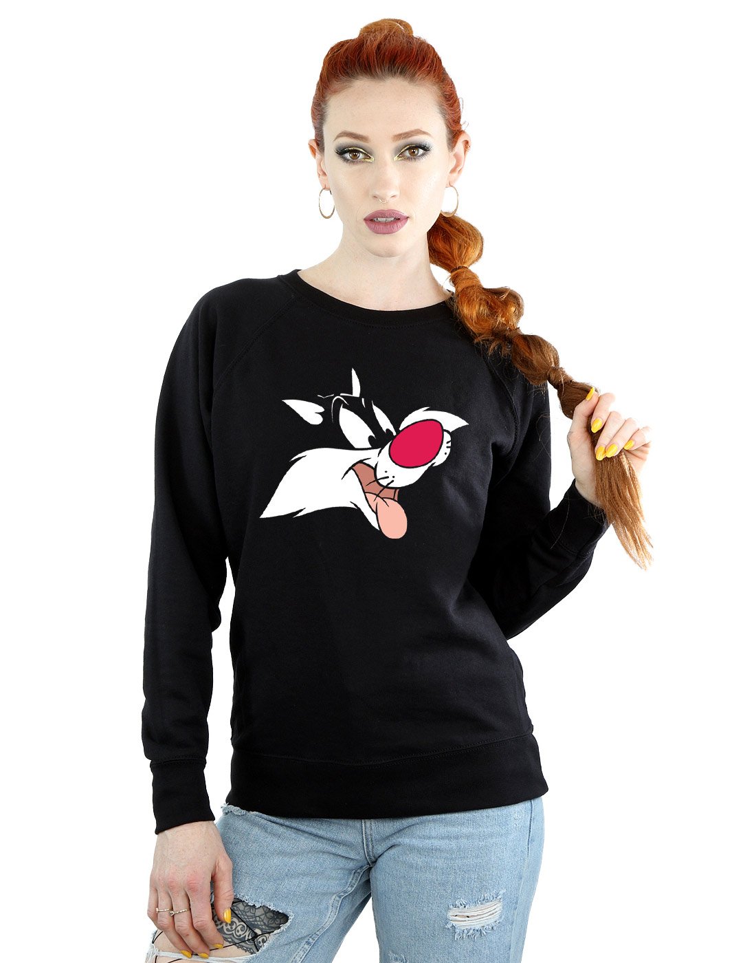 Looney Tunes Women's Sylvester Face Sweatshirt Small Black
