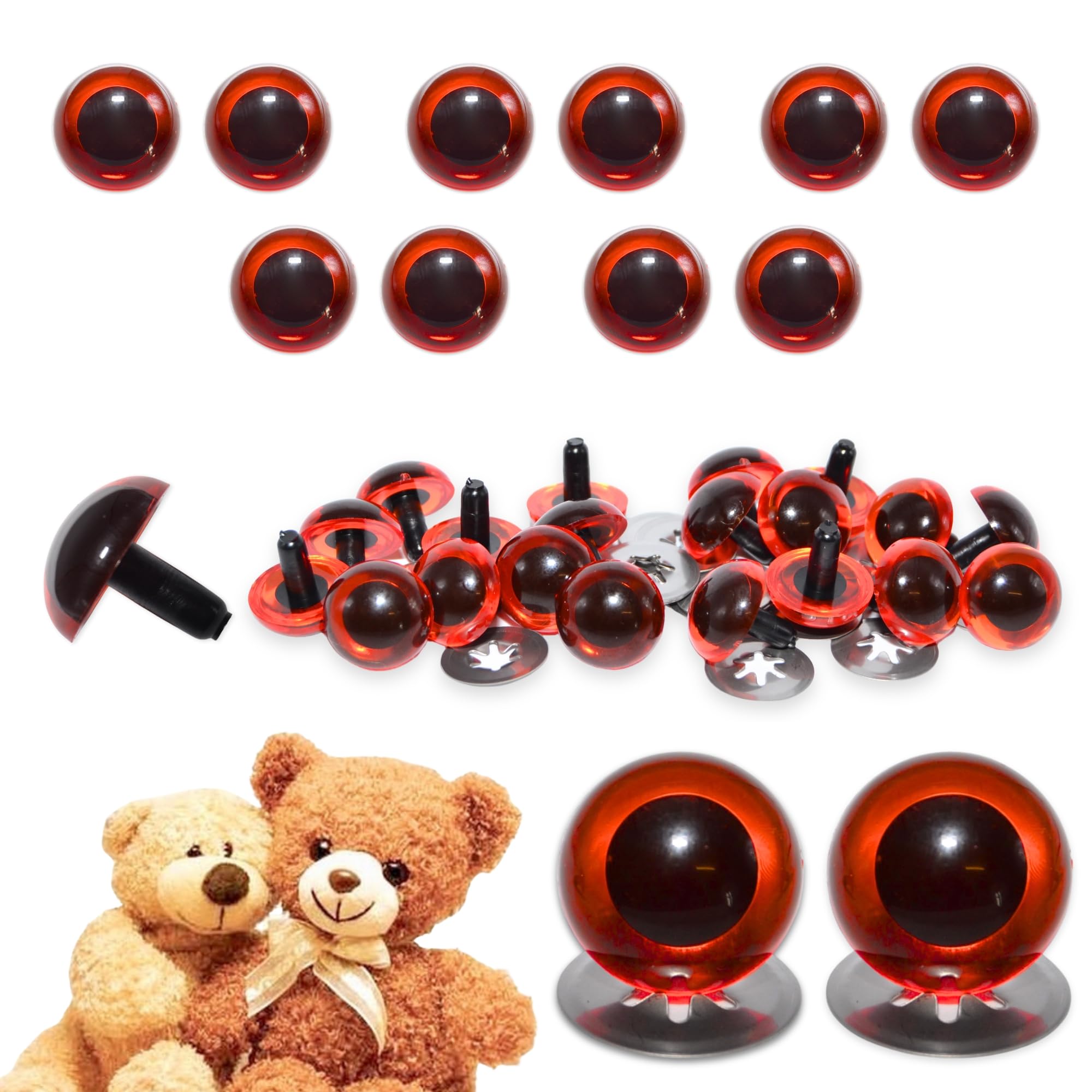 celloexpress 21mm Transparent Amber Crystal Eyes with Metal Backs - Safety Eyes for Soft Toy Teddy Bear Animal Making (Pack of 5 Pairs)