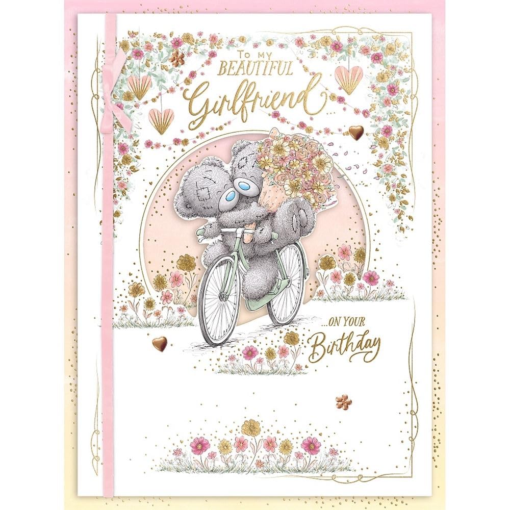 Me to You Tatty Teddy Luxury Boxed Handmade Birthday Card For Girlfriend, Bears On A Bicycle 9 x 12 inches - Official Collection