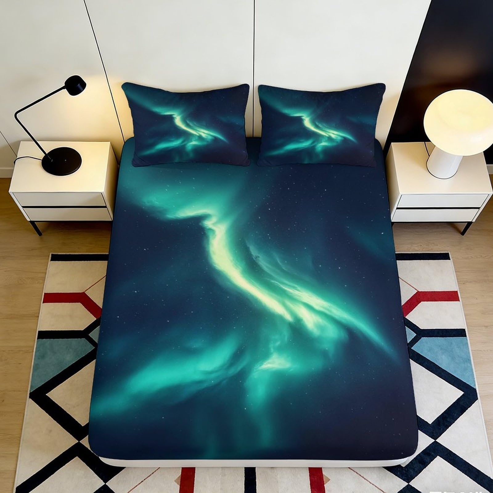 Pnayamiorkfel Style-2 3D Printed Aurora Night Sky Fitted Sheet Microfiber Soft Mattress Cover For Bedroom Guest Room Mattress Decor 90X200x25cm