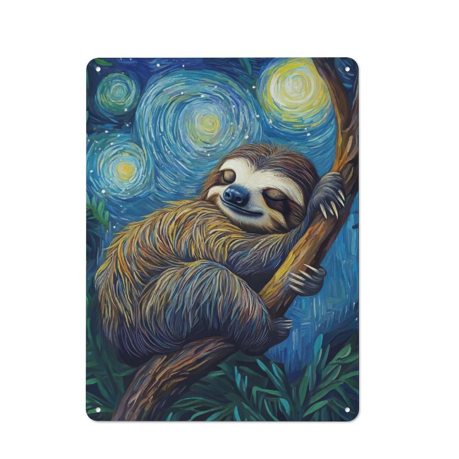 Outdoor Room Shed Metal Sign 40x30cm Featuring Sloth in Starry Night, Utility Space Decor for Patio Bar, Workshop, Shed Or Kitchen