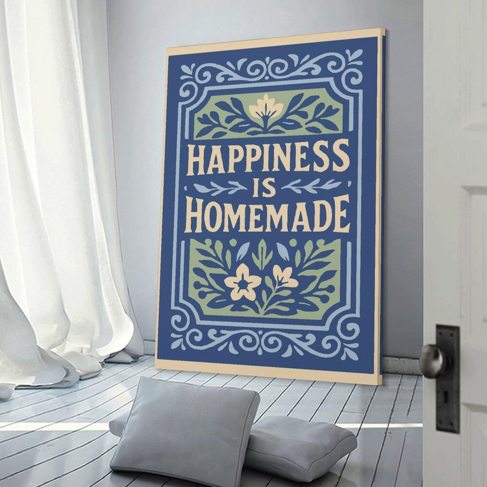 Junmoney Hanging Wall Art Happiness Is Homemade Floral Art, 24x36inch(60x90cm), for Contemporary Homes, Apartments Or Offices, Stylish Wall Art for Fresh Spaces