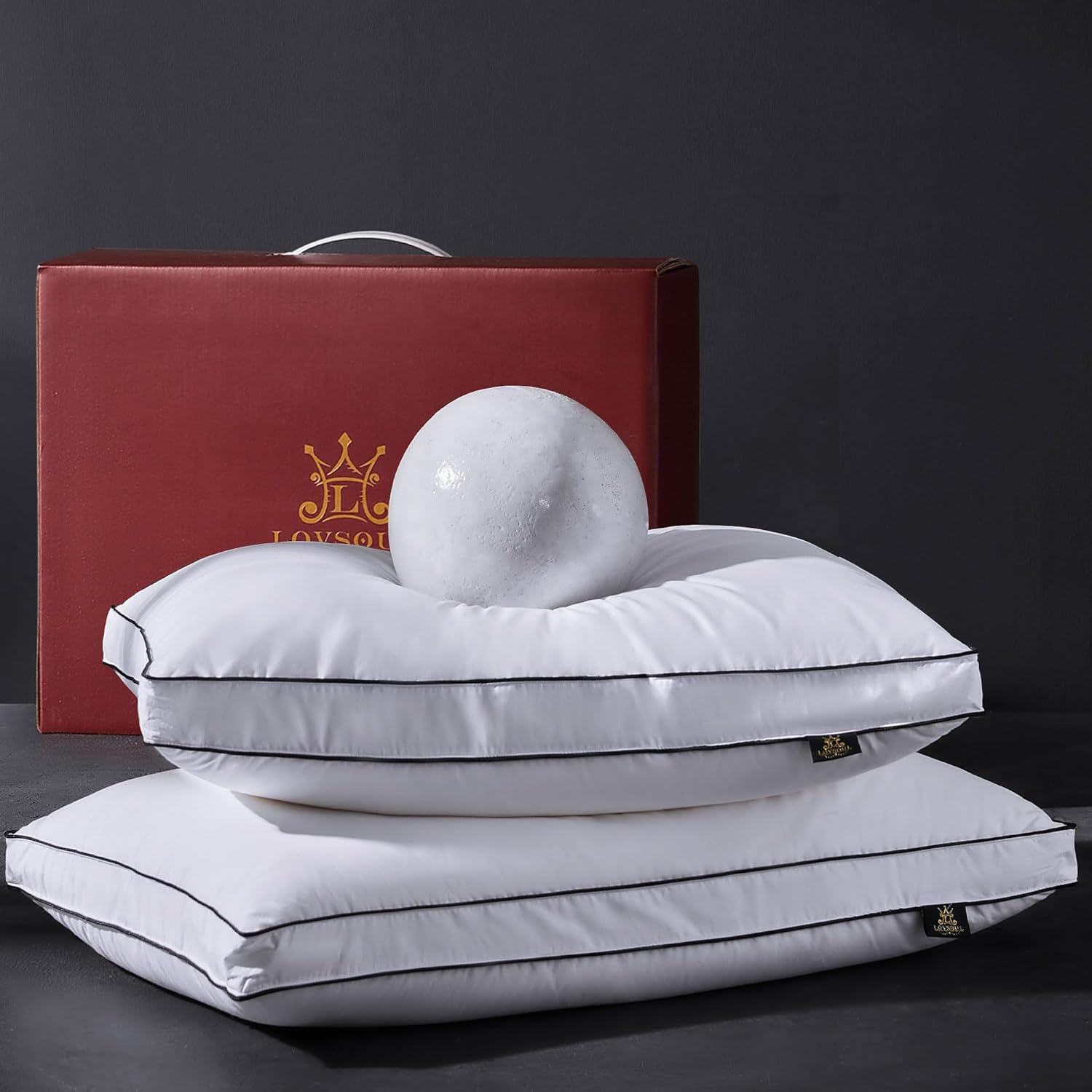 L LOVSOUL Goose Feather Down Pillow Queen Size of 2,Ultra Soft 100% Organic Cotton Fabric, 700TC,800 Fill Power, Luxury Hotel Collection Bed Gusseted Pillows for Back, Stomach or Side Sleepers