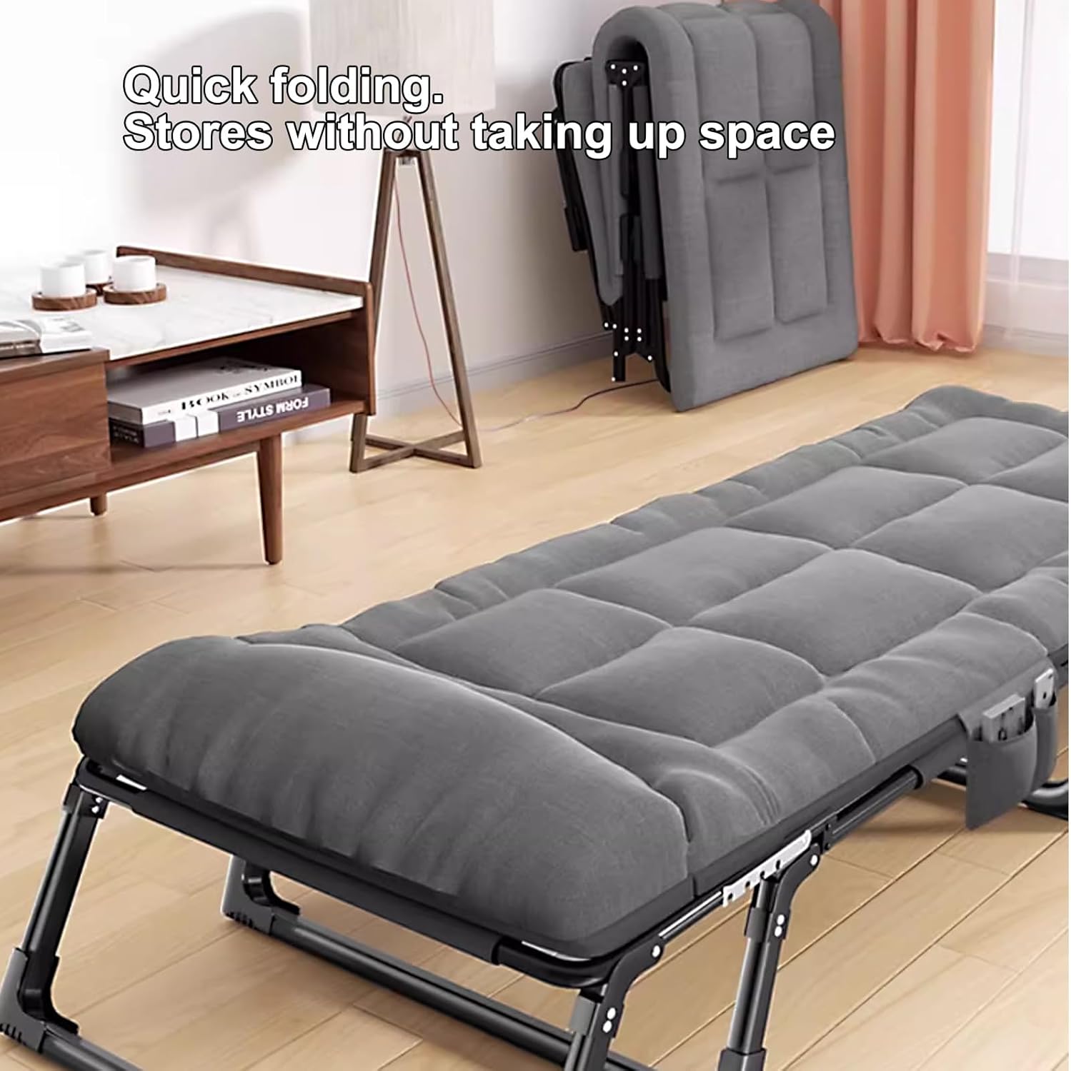 Foldable Bed for Adults, No Installation Required, 4 Adjustable Head Positions, 300kg Capacity, Ideal for Living Room & Office Use, Compact & Portable (180x30x66cm)
