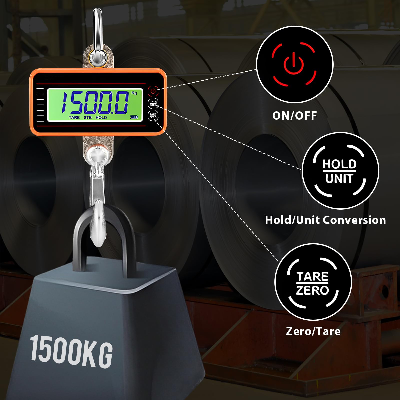 Báscula Industrial 1500Kg/3306Lbs, Báscula De Grúa Pesado Escala Colgante, Dinamometro Digital Con Control Remoto, Balanza Digital Para Maletas, Equipaje, Pesaje En Muelle, Agricultura