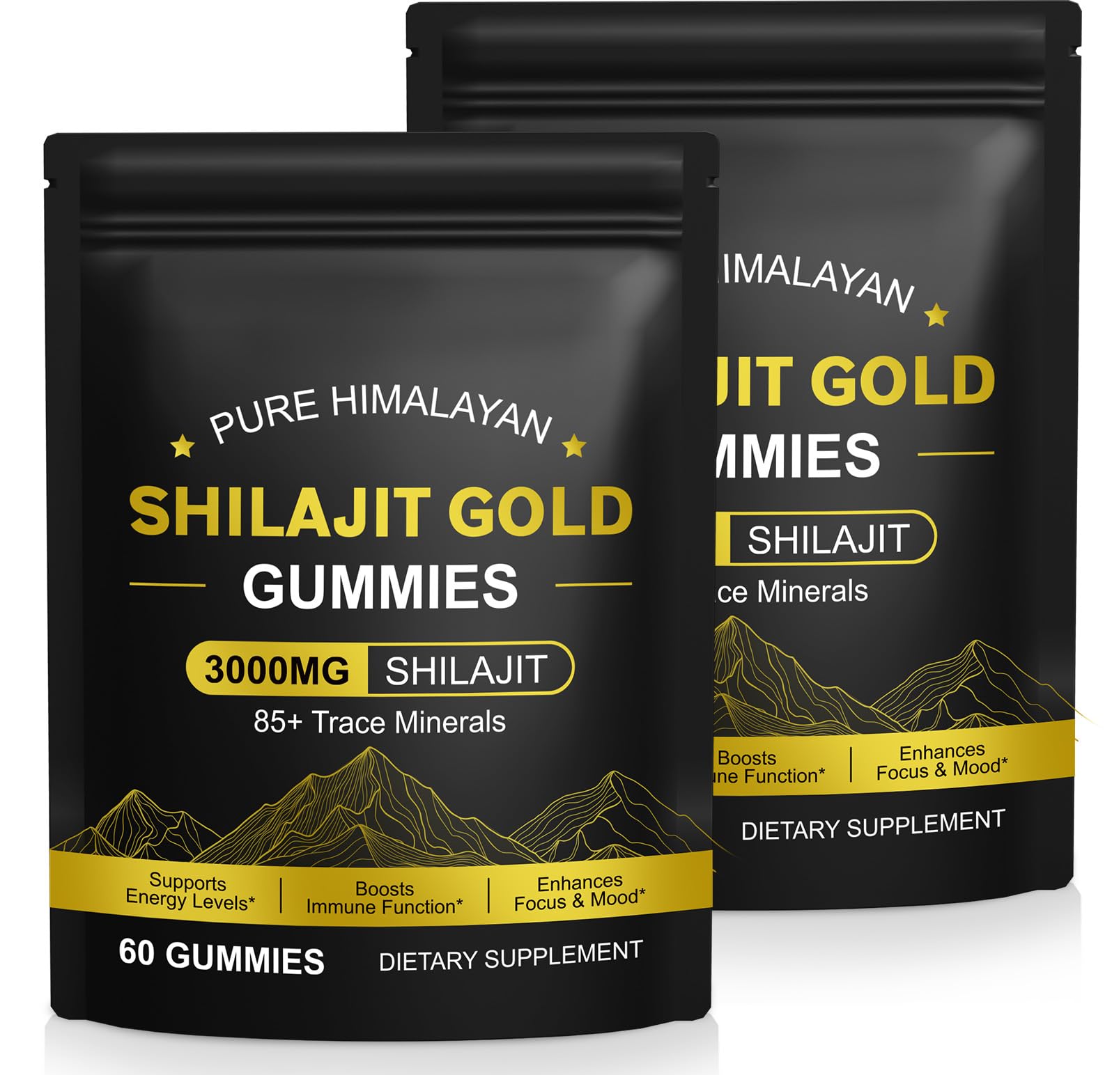 Shilajit-Gummibärchen für Männer und Frauen, 2er-Pack natürliche Himalaya-Shilajit Gummi bärchen, Stärkt das Immunsystem, Energieschub und Vitalität – glutenfrei