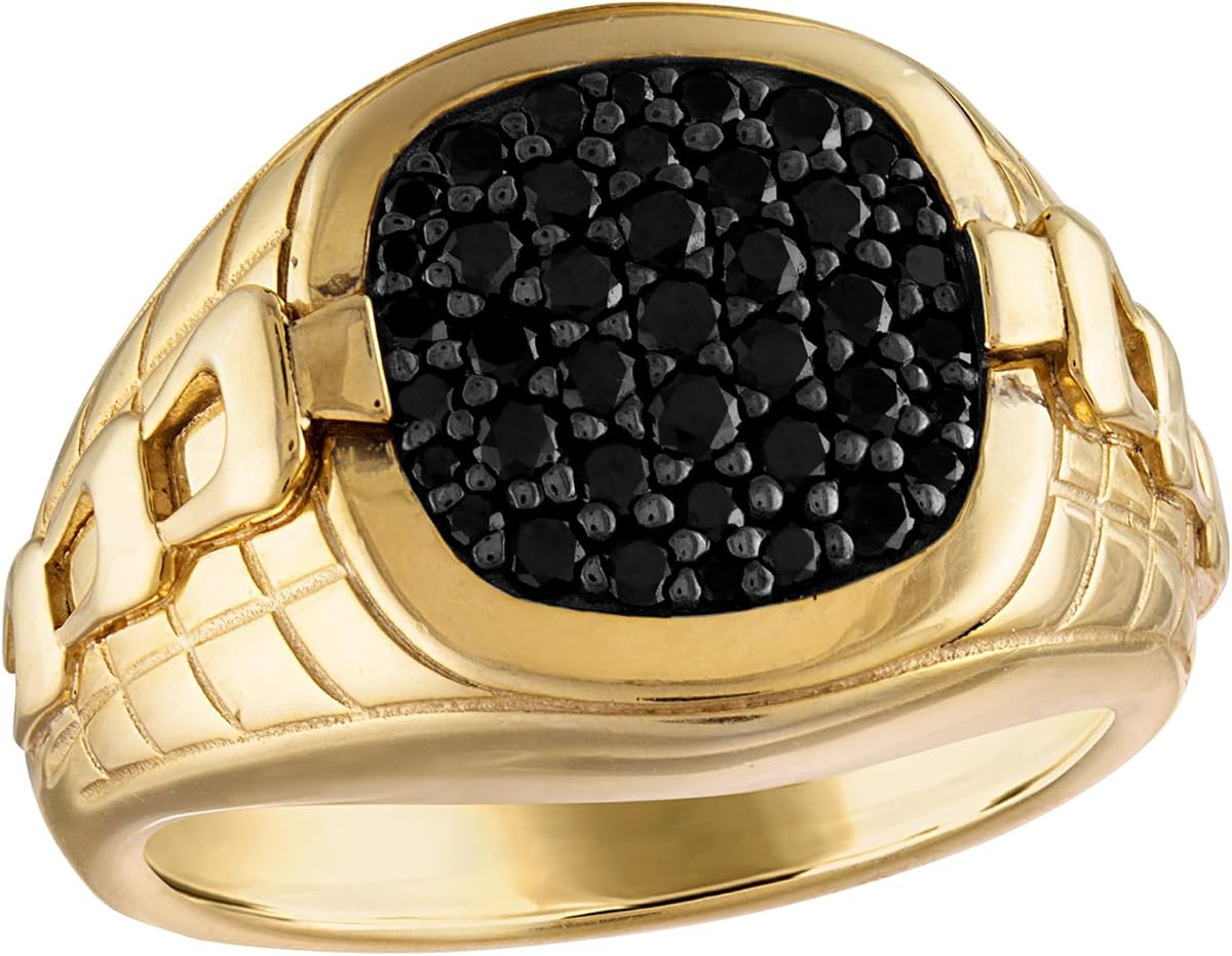 Bulova Men's Jewelry Icon Collection, 14K Gold Plated Sterling Silver Statement Ring with Black Diamonds