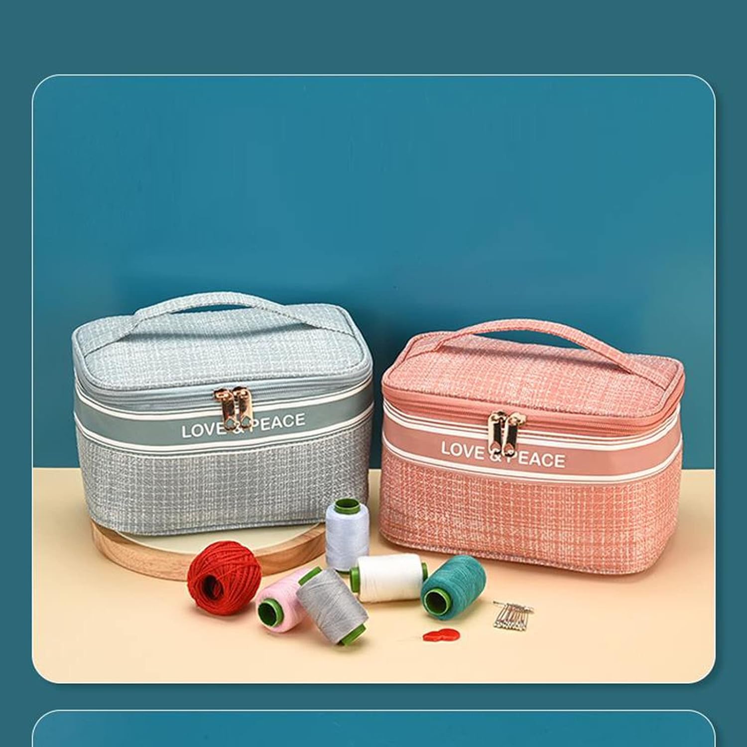 Classic Fabric Design Sewing Basket with Sewing，Large Sewing Box Organizer with Accessories Sewing Basket with Supplies ， Portable Sewing Kit Set XBAOMING (Color : Pink, Size : 22x14x13cm)
