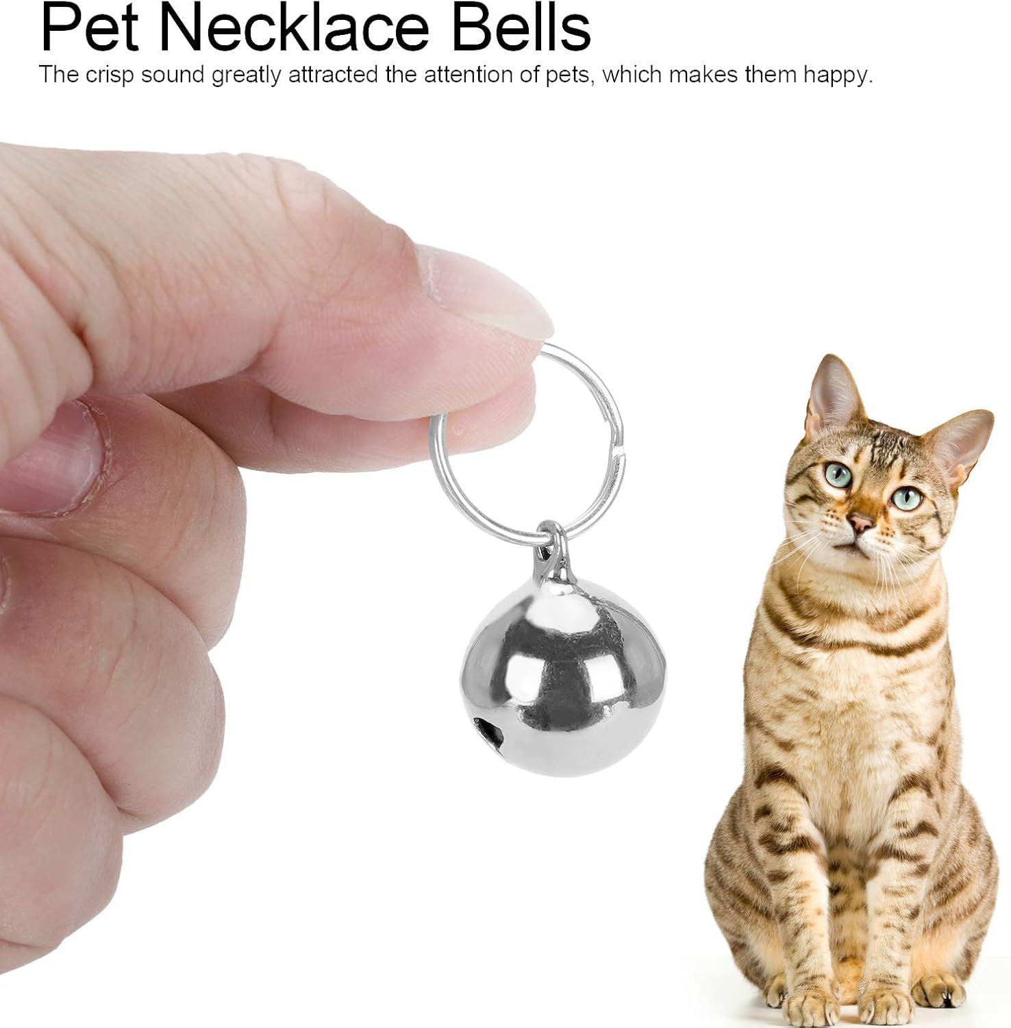 Campanelli Rotondi per Animali Domestici, robusti campanelli in Rame Resistenti alla corrosione cromati con Portachiavi per Esterno per Cani(Silver)