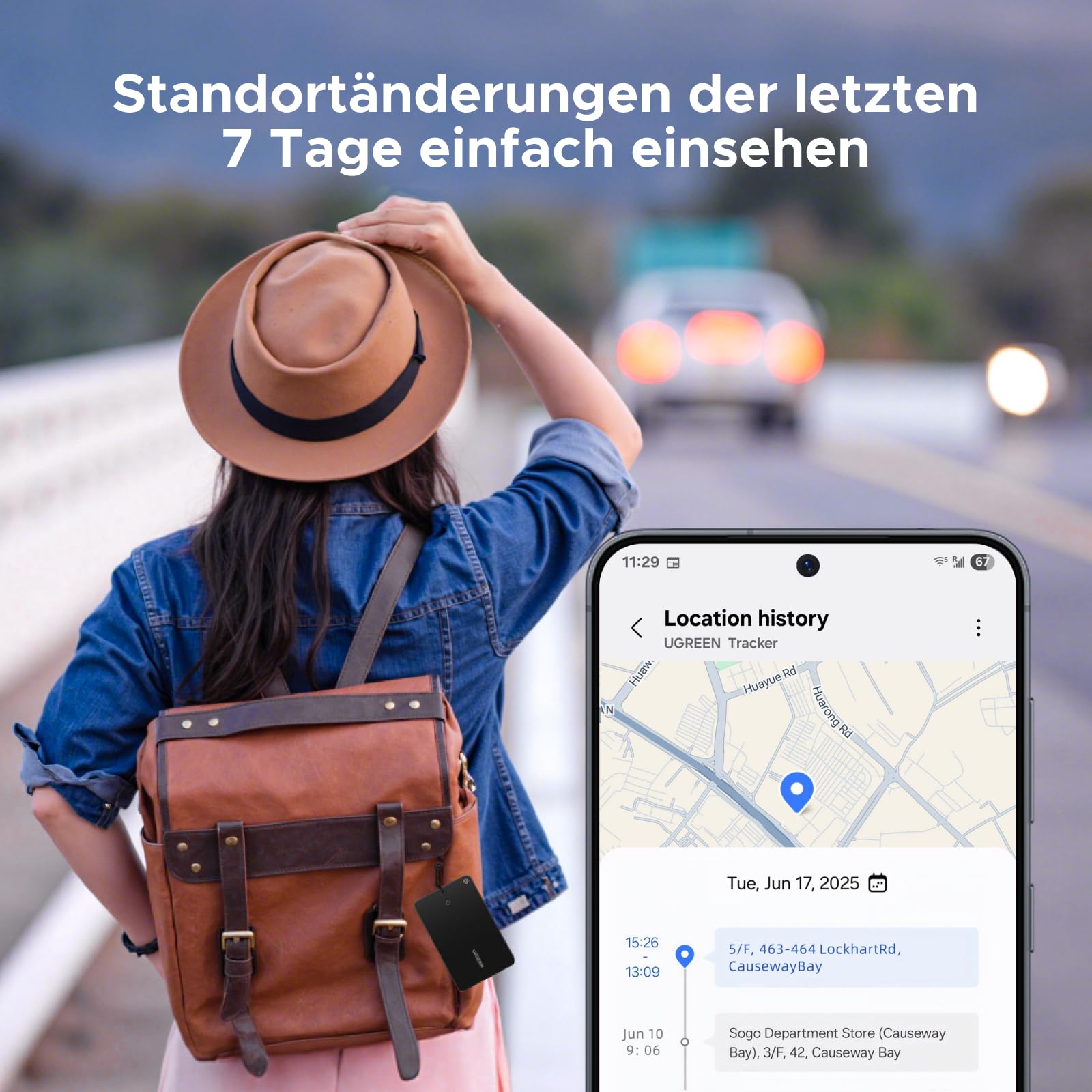 UGREEN FineTrack Slim S Kompatibel mit Samsung SmartThings, Rückwärtssuche des Handys, 7 Tage Verlaufsverfolgung, wiederaufladbarer Walletfinder, IP68 Wasserdicht, Bluetooth Tracker für Galaxy Handy