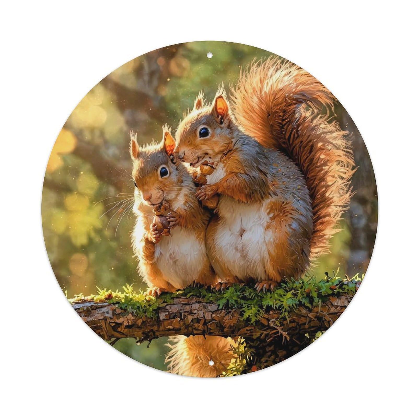 Cwbufd Vintage Style Animal Eurasian Red Squirrel Autumn Forest With Acorns And Moss Vintage Metal Tin Sign Plaque Wall Decor For Cafe, Club Bar, Office, Garden Metal Poster 8X8inch