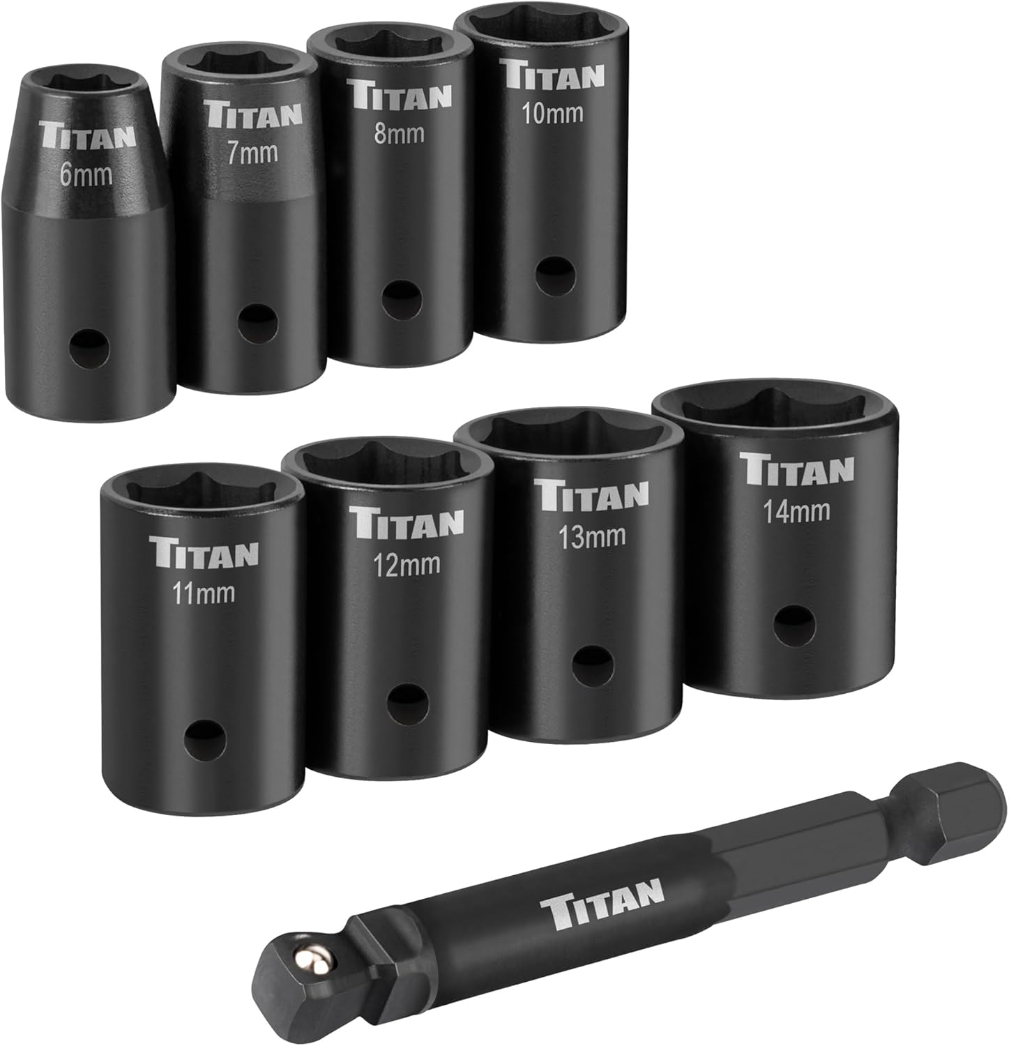 Titan 46201 9-Piece 1/4-Inch Drive Metric Shallow Impact Socket Set, 6-Point, Metric Sizes 6 to 14mm