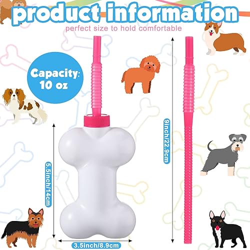 Miniatura 3 de Eaasty Vasos de hueso de perro con pajitas y tapas, suministros de fiesta de 10 onzas, vasos de plástico reutilizables con forma de hueso de perro