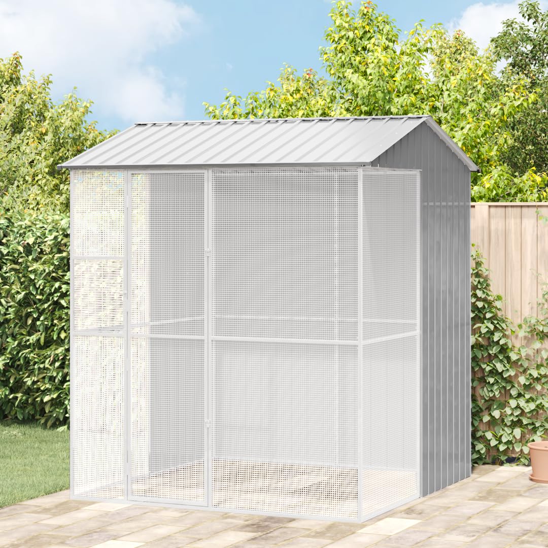 SKM Voliere Grau 215x210x247 cm Stahl,Tier- & Haustierbedarf,Haustierbedarf,Vogelbedarf,Vogelkäfige & -ständer,Grau,68.7KG,3325175
