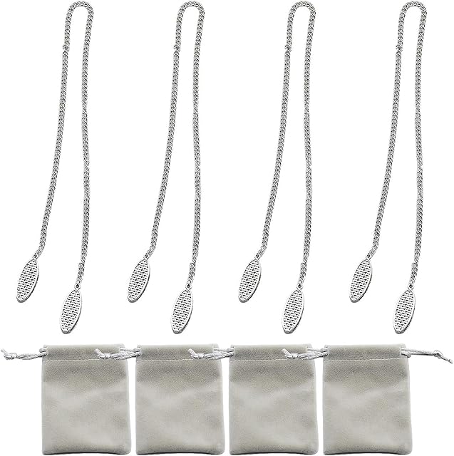 Demason [4 Pcs] 48cm/19inch Stainless Steel Chain Napkin Clips, Towel Apron Bibs Chain Metal Napkin Fixing Clip, Napkin Holder Napkin Lanyard Neck Strap for Elder Adult Child