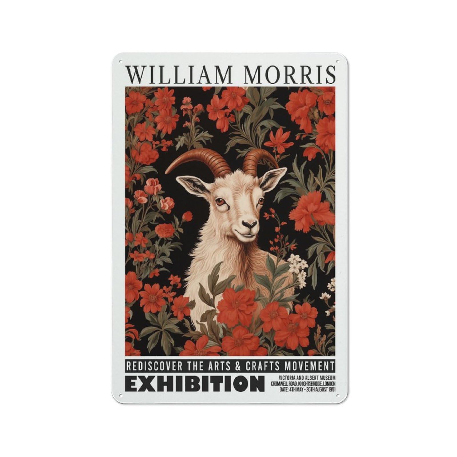Vintage Metal Sign with Morris Goat Botanical Exhibition Design 30x20cm, Retro Room Wall Plaque for Home, Shop, Pub Or Studio Wall