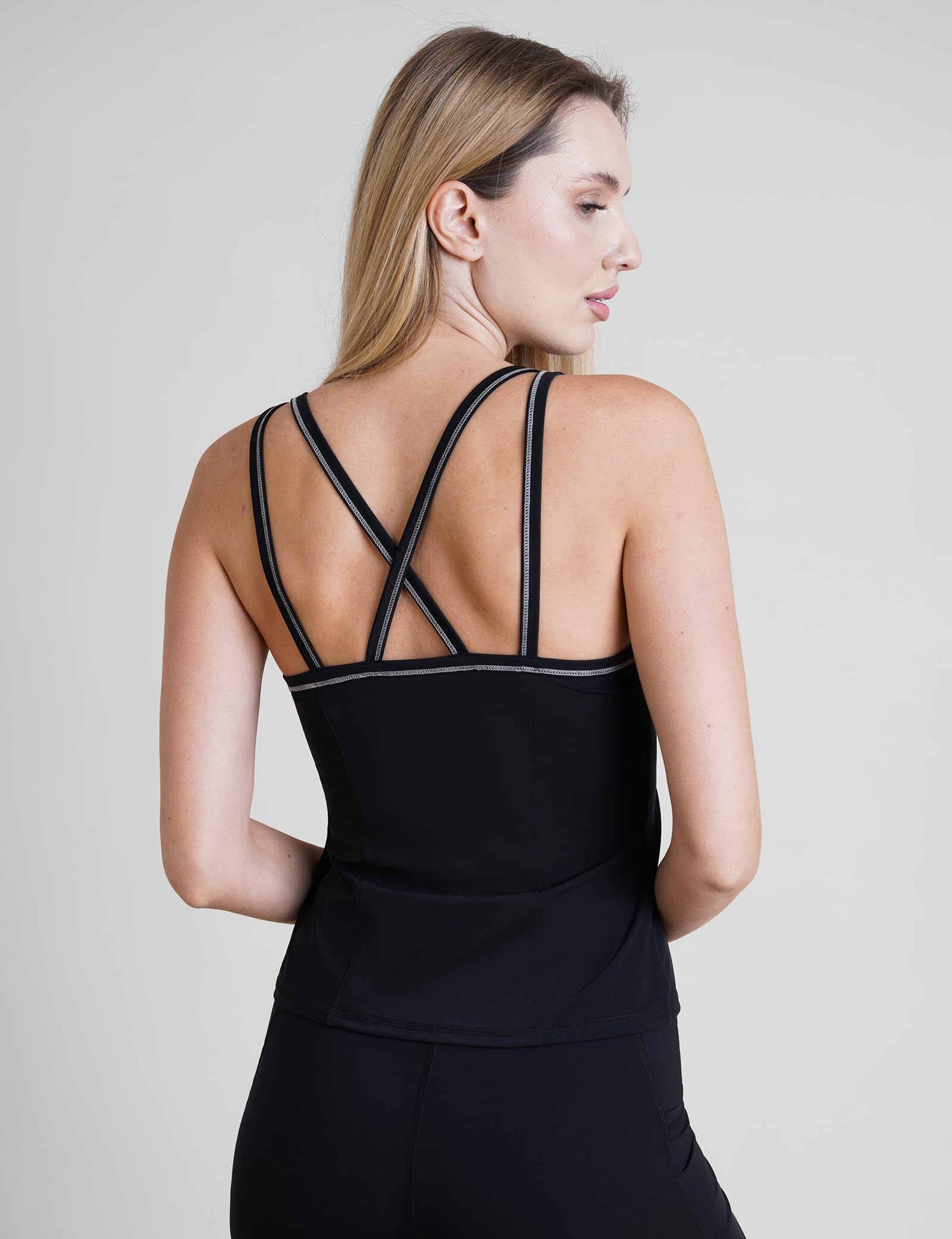Damska kamizelka aktywna z kontrastowym ściegiem, miękka, elastyczna odzież na siłownię, oddychająca kamizelka do biegania, slim fit, top do jogi na siłownię i do noszenia na co dzień