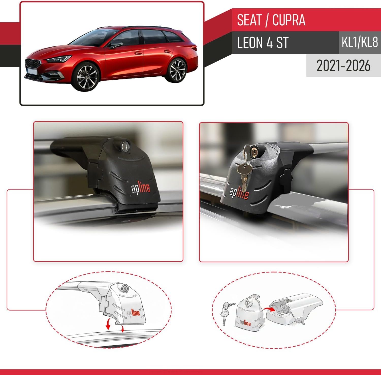 Compatible with Seat Leon MK4 (KL1/KL8) ST 2021-2023 Roof Rack ACE-2 Roof Rack Pack Rack Grey