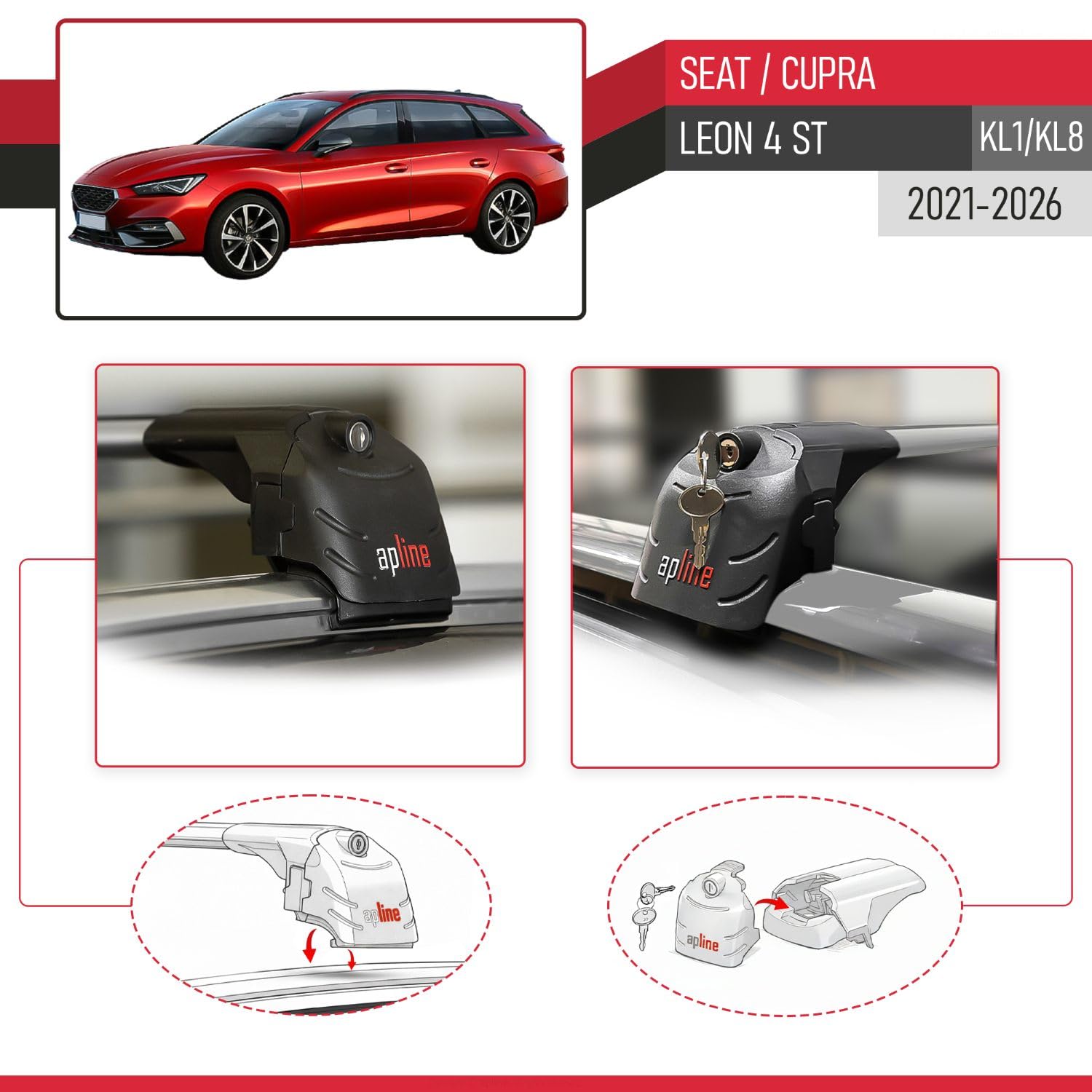 Compatible avec Seat/Cupra Leon 4 ST 2021-2025 ACE-2 Barres de Toit Railing Porte-Bagages de Voiture Gris Aluminium 2 Barres