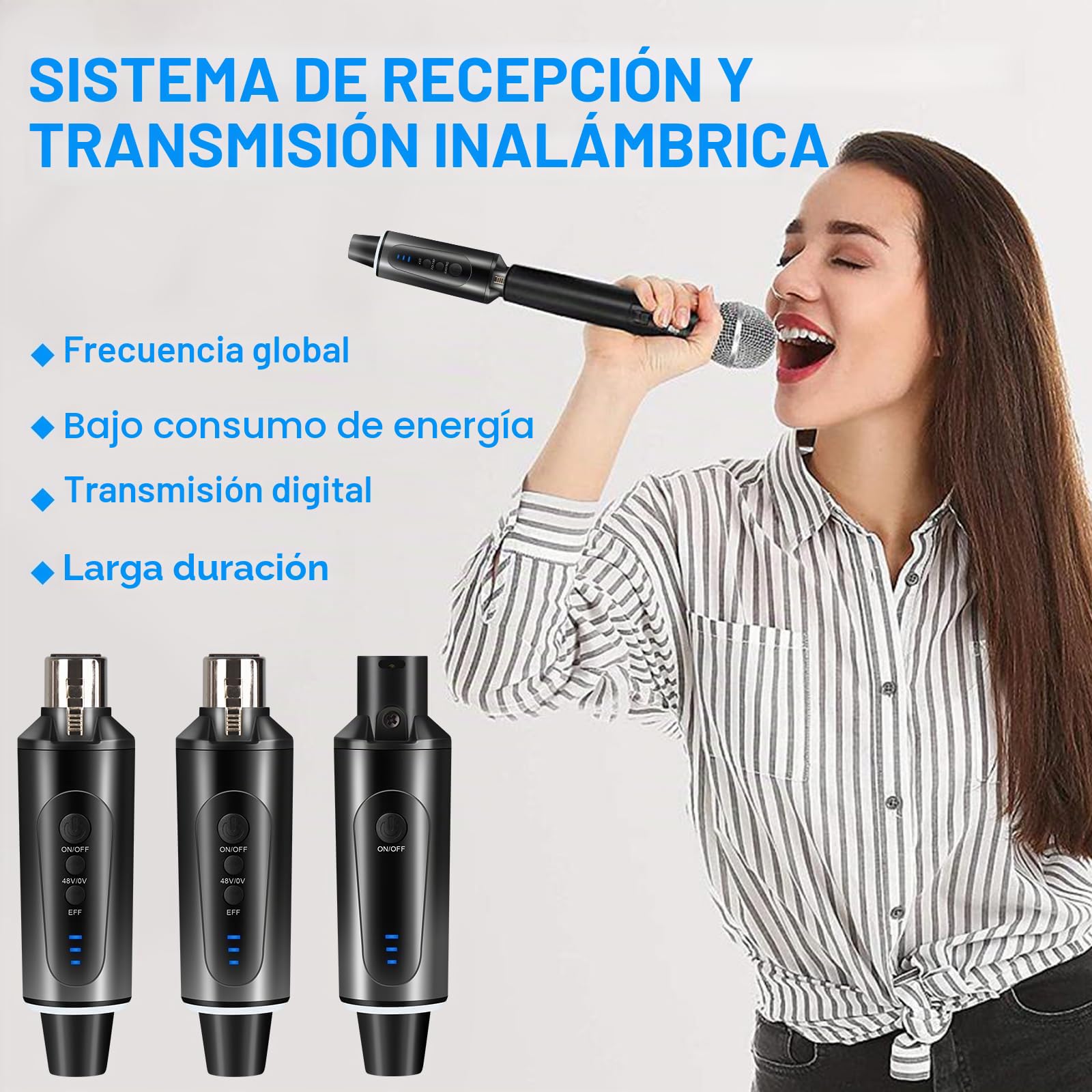 Depusheng S5 Transmisor y receptor de guitarra inalámbrico con 2 transmisores XLR inalámbricos y 1 receptor, alimentación fantasma de 48V e interruptor de reverberación, mezclador de audio