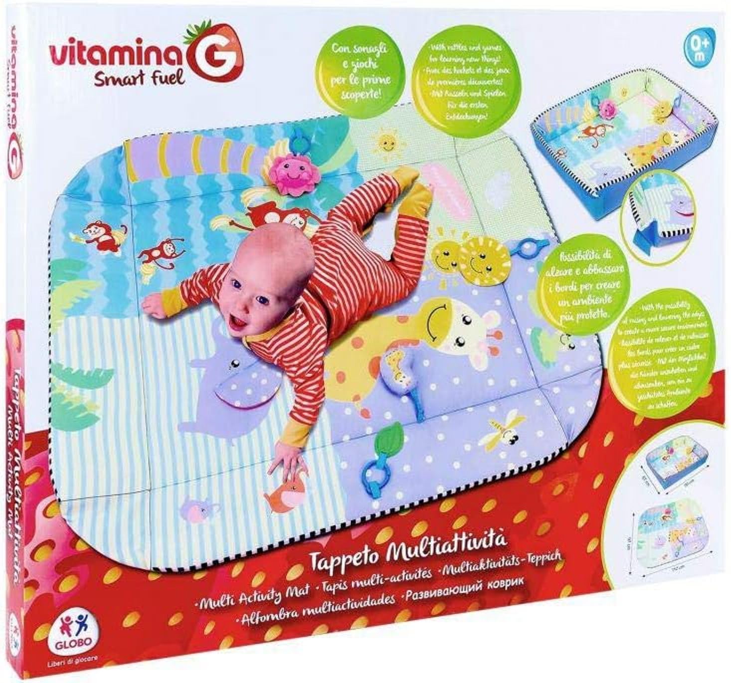 Tappetino Neonato Multiattività con Bordi Alti 80x65x16 cm – Tappeto Gioco Morbido con Sonagli e Giochi Sensoriali 0+ Mesi