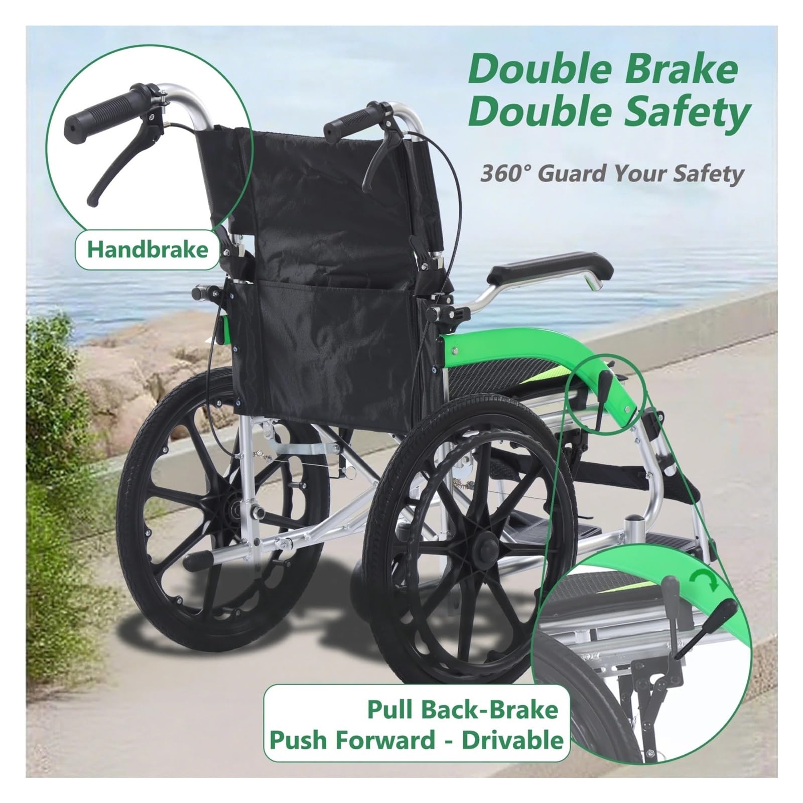 Silla De Ruedas Transporte Ultraligera Plegable Con Freno Mano For Adultos Movilidad Cómoda Fluida
