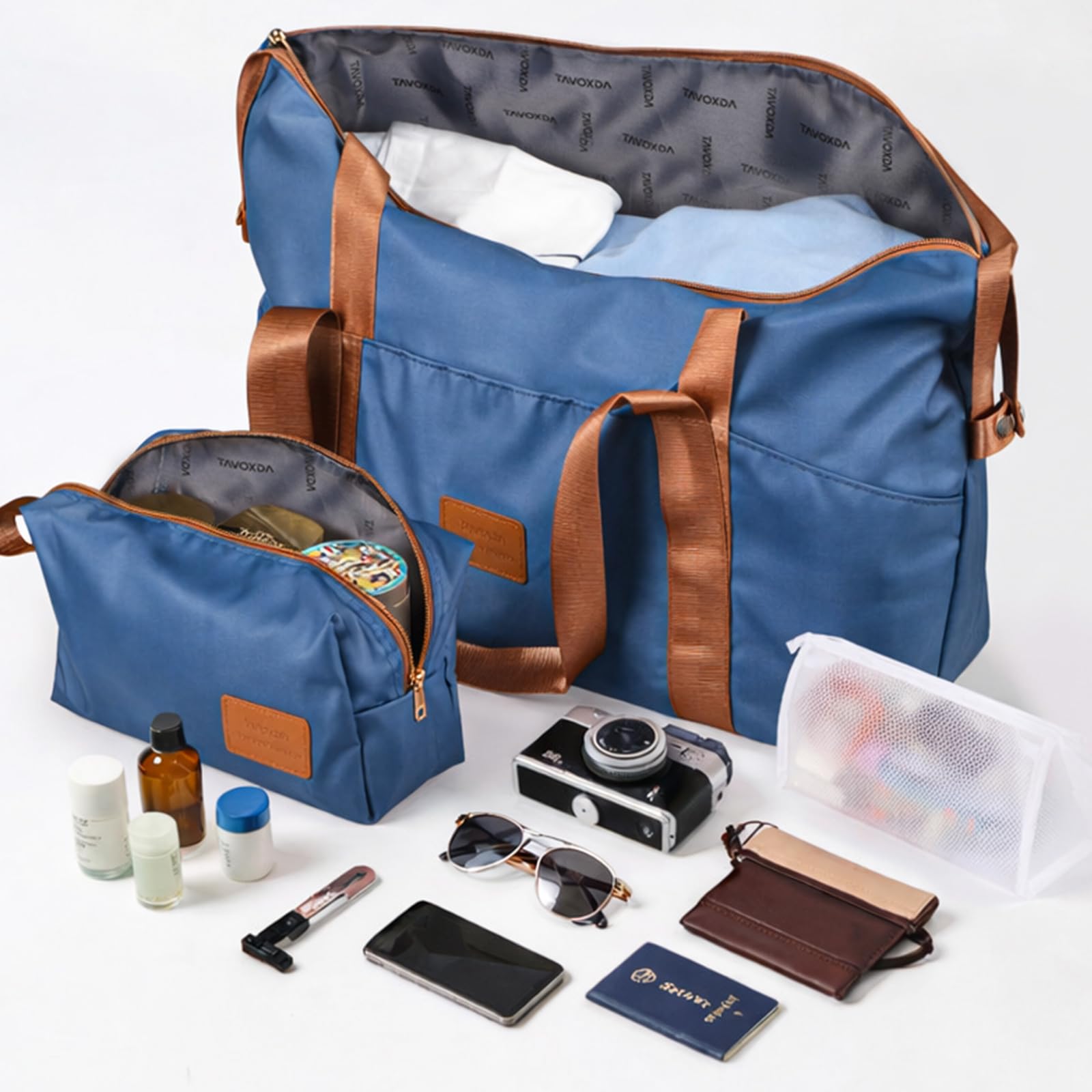 H.yeed Set di valigie 5 pezzi, valigie da viaggio leggere con ruote in ABS rigido, dotate di 4 ruote piroettanti e lucchetto TSA, per uomo e donna, 21"+24"+28"+borsa da viaggio e beauty case, blu