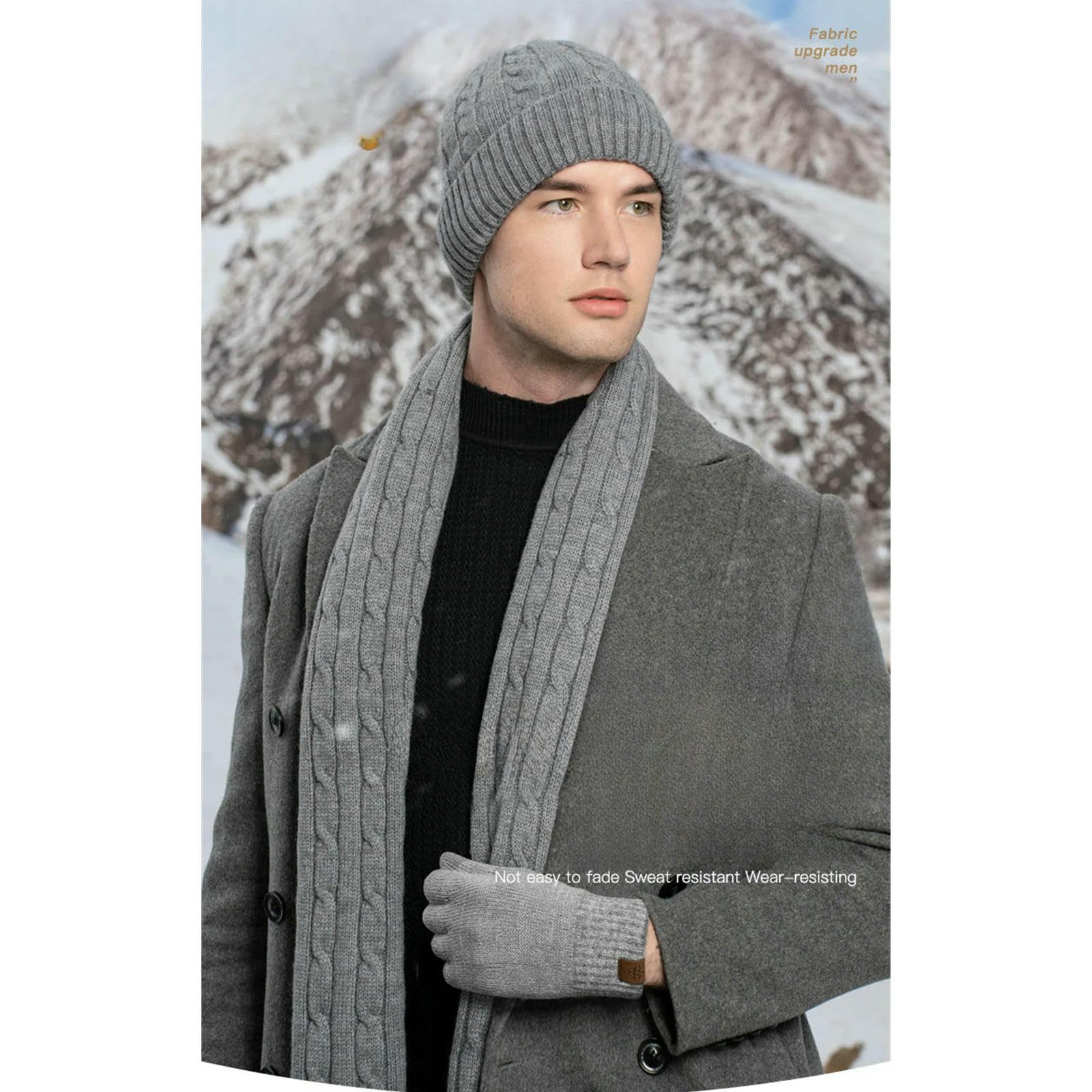 Mütze,Schal & Handschuh-Sets 3pcs Winter Gestrickte Hut Schal Und Handschuhe DREI-stück Set Frauen Kälte-Beweis Warme Für Männer-schwarz