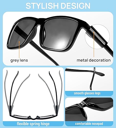 Miniatura 4 de AEZUNI Gafas de sol de lectura grandes para hombre, lente completa, 1.5, protección UV cuadrada, 1.00, 1.50, 2.00, 2.50, 3.00, 3.50 (no bifocales,