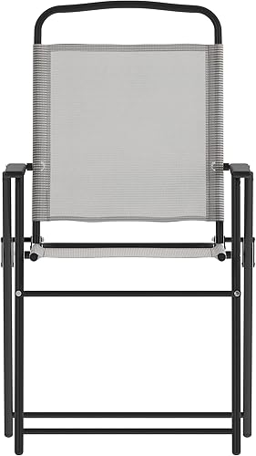 Miniatura 12 de Flash Furniture Mystic - Sillas plegables para patio, sillas de césped de textileno para exteriores con reposabrazos, juego de 2, color gris