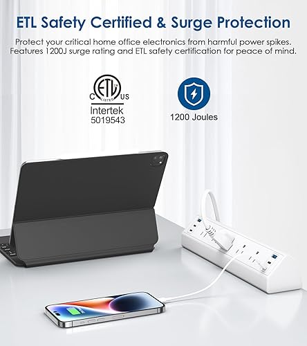 Miniatura 3 de Jgstkcity Regleta de alimentación USB C, estación de carga rápida total de 40 W, 4 puertos USB C PD de 20 W, protector de sobretensiones de montaje