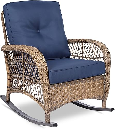 Miniatura 32 de VIVIJASON Mecedora Loveseat de Mimbre para Exteriores con Mesa de Café, Juego de Sofá Mecedor de Ratán para 2 Personas con Cojines Gruesos, Mecedora