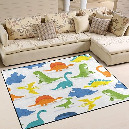 Miniatura 3 de ALAZA Preciosa alfombra antideslizante de dinosaurio amarillo y azul de 4 x 5 pies para sala de estar, comedor, dormitorio, cocina, pasillo,