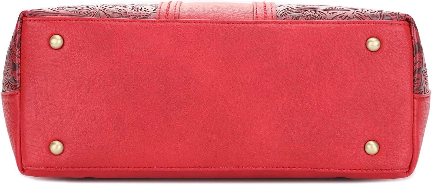 JESSIE & JAMES | Cassidy Tooled Women Concealed Carry Tote Bag with Lock and Key, Top Handle Shoulder Bag with Wristlet