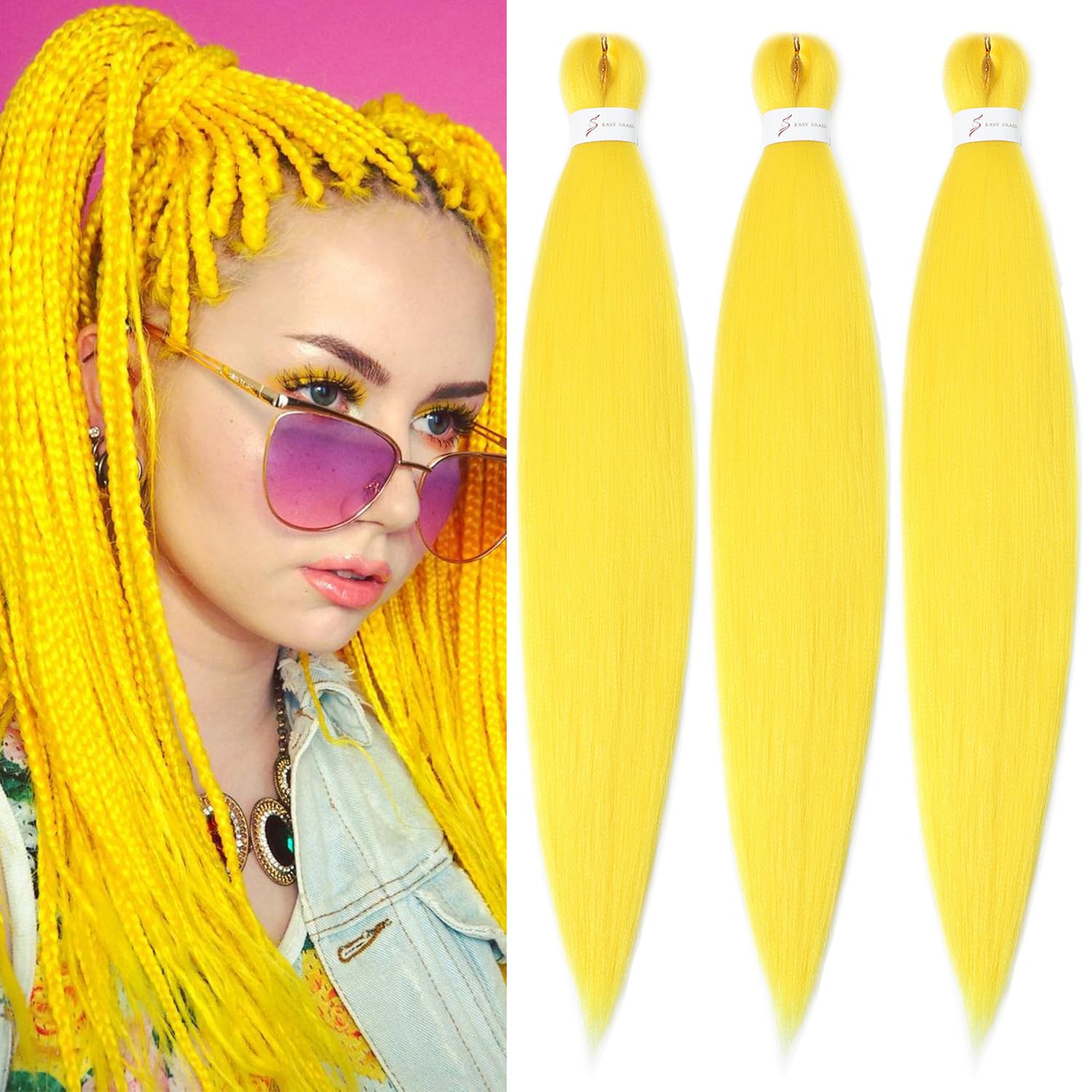 YDDM Capelli Per Treccine Africane Rosa Extension Treccine Texture Yaki Easy Install per Principianti 20 Pollici 3 Pezzi Capelli Leggeri e Naturali per Box Braids, Twist e Crochet — view 40