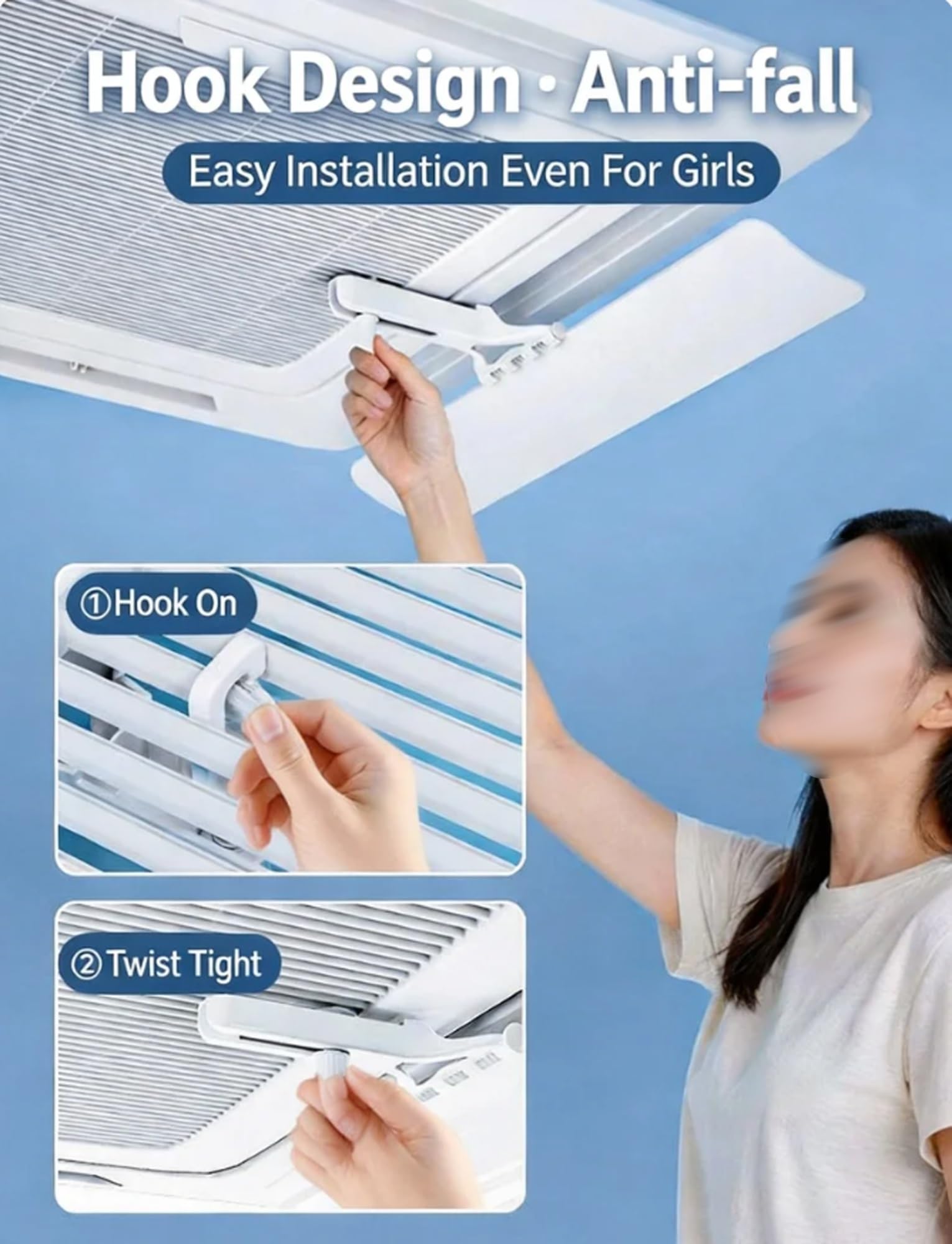 Deflettore aria climatizzatore a cassetta da soffitto, gancio, 11 x 56 cm | Gancio senza fori, angolo regolabile, anti-condensa, anti-caduta, casa, ufficio, ospedale(4-pack)