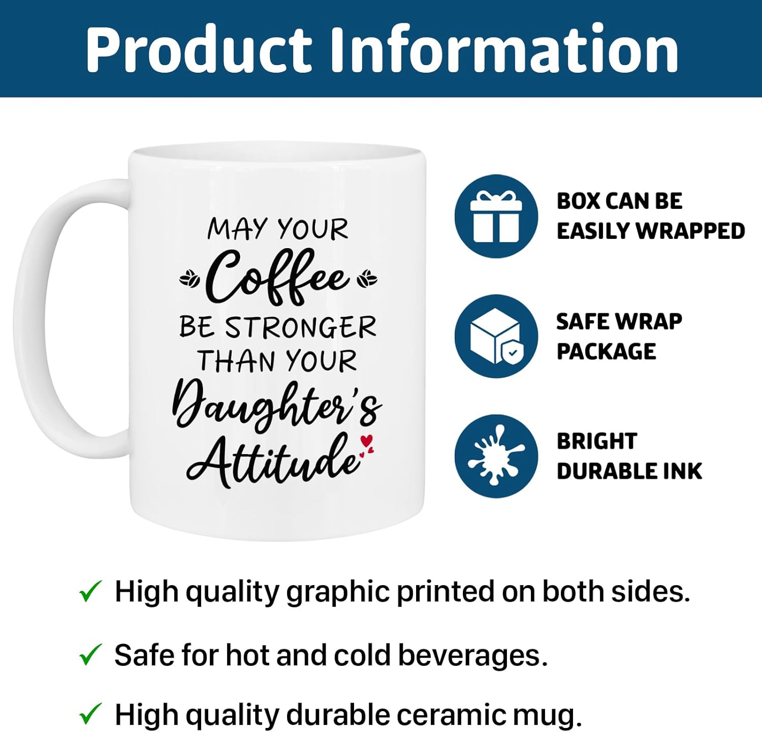 Parent Mug - May Your Coffee Be Stronger Than Your Daughters Attitude - Funny Mom Dad Mother Father Gift Idea For Mens and Womens White 11oz Ceramic Coffee Mug - Image 3