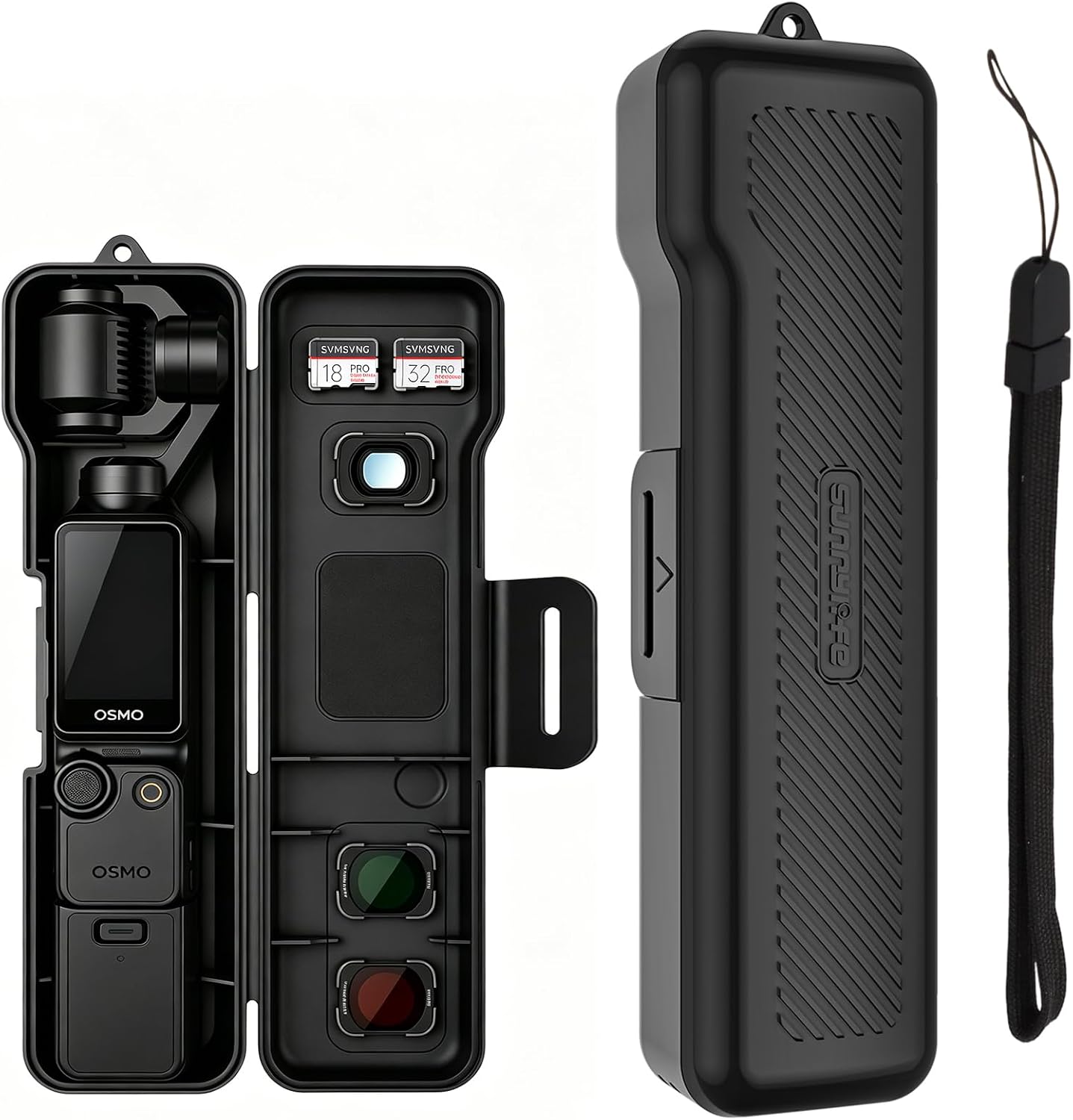 Protective Case for DJI Osmo Pocket 4/3, Travel Waterproof Case,Multiple Colors, with 3 Magnetic CPL/Nd Filter Storage Slots and 2 Storage Card Slots, Easy-Open Safety Lock, with Wrist Strap (Black)