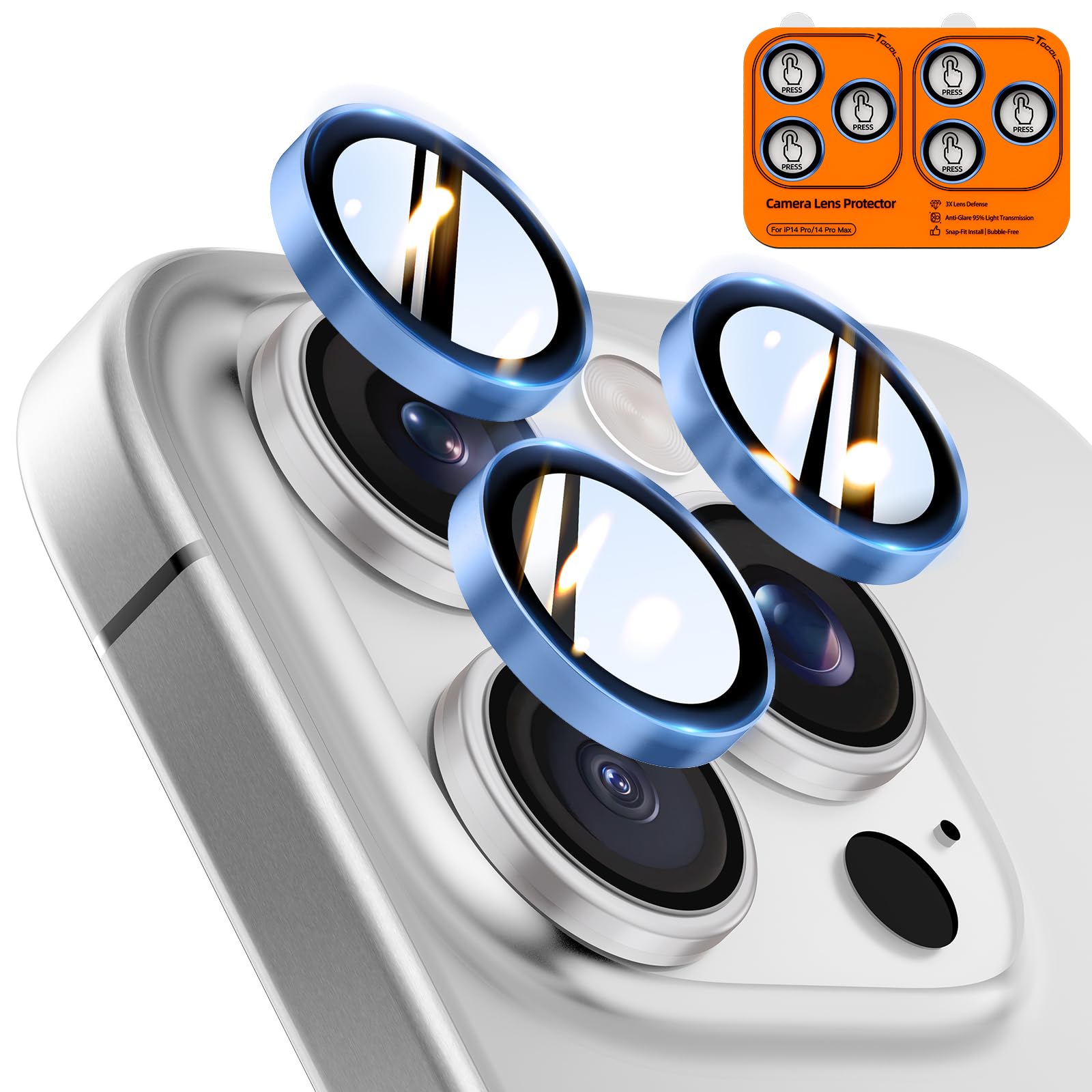 TOCOL for iPhone 14 Pro Max Camera Lens Protector/iPhone 14 Pro Camera Lens Protector Tempered Glass HD Individual Scratch Resistant Cover Accessories Case Friendly 2 Pack（Light Blue）